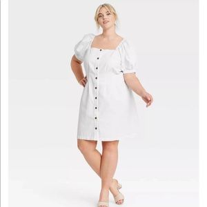 Who What Wear Puff Short Sleeve Denim Dress || White || Large || NWT 🐥